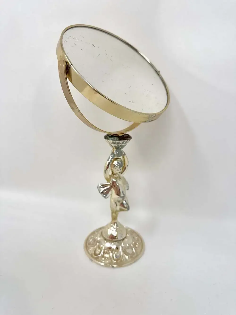 Vintage Italian Cherub Swivel Vanity Mirror MCM Hollywood Regency Aesthetic